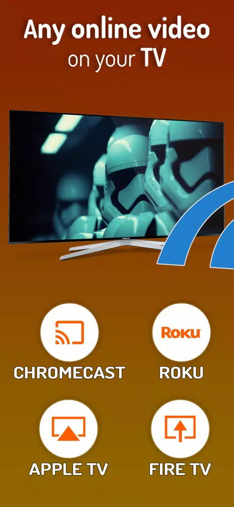 iWebTV app interface showing one-tap casting to a Smart TV